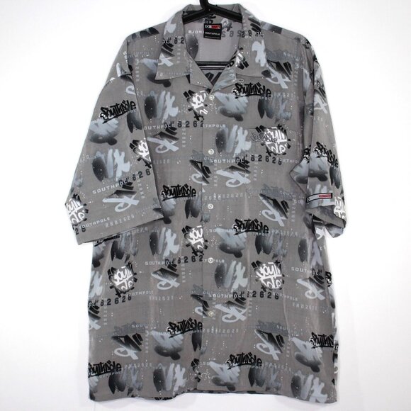 Vintage Southpole Mens Large Y2K Spell Out Loop Collar Button Up Shirt C998 - Picture 1 of 7